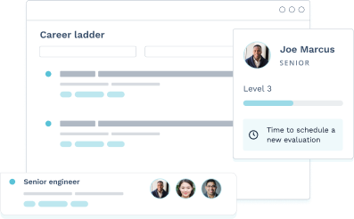 A sketch of a tech ladder with the senior level in evidence and a notification that it’s about time to schedule a new assessment with one of these developers.